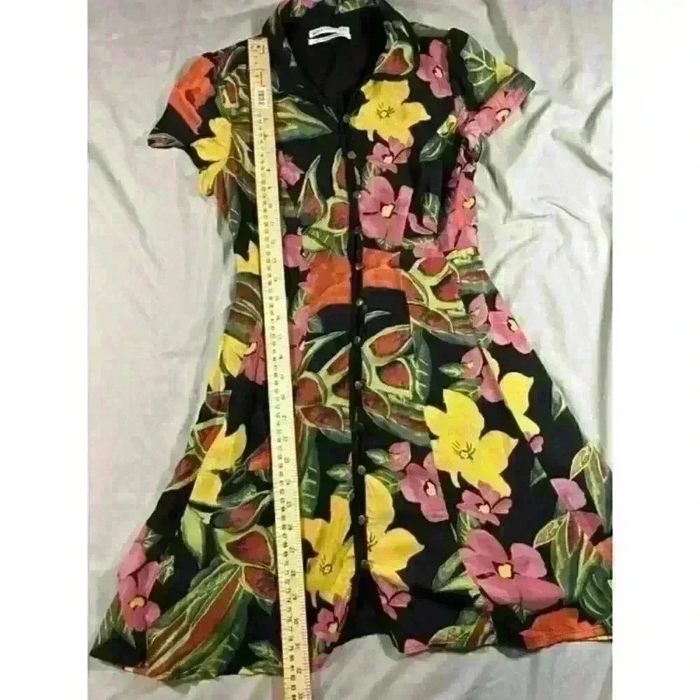 Urban Outfitters Black Floral Button Romantic Croquet Mini Dress Women's Size XS - Picture 3 of 7